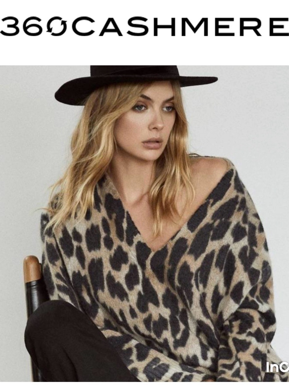 360 Cashmere Leopard Print V-Neck Cashmere Sweater